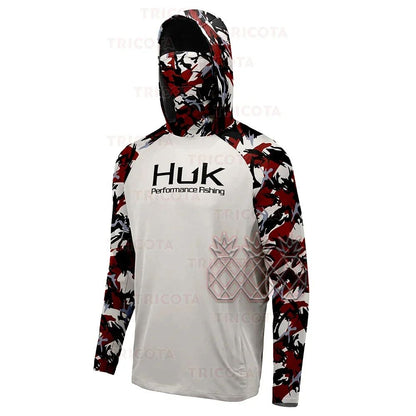 Camisetas de Pesca HUK UPF 50+ Manga Longa com Capuz e Proteção Facial Secagem Rápida Moletom Respirável Proteção UV Masculina