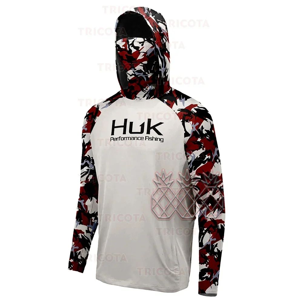 Camisetas de Pesca HUK UPF 50+ Manga Longa com Capuz e Proteção Facial Secagem Rápida Moletom Respirável Proteção UV Masculina