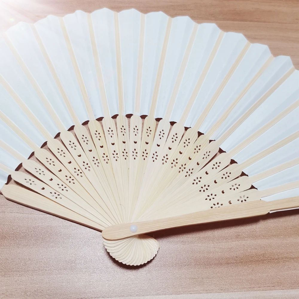 Personalized Engraved White Folding Elegant Paper Fan with Gift bag Portable Party Wedding Supplies