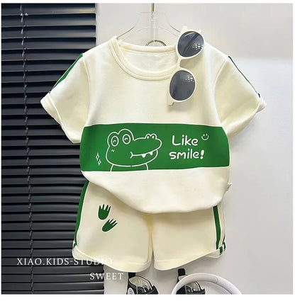 2Pcs Cartoon Bear Children Short Sleeve Shorts Sets Summer Kids Clothes Boy Girl Baby Thin Cotton Tee Tracksuits Fashion Outfits