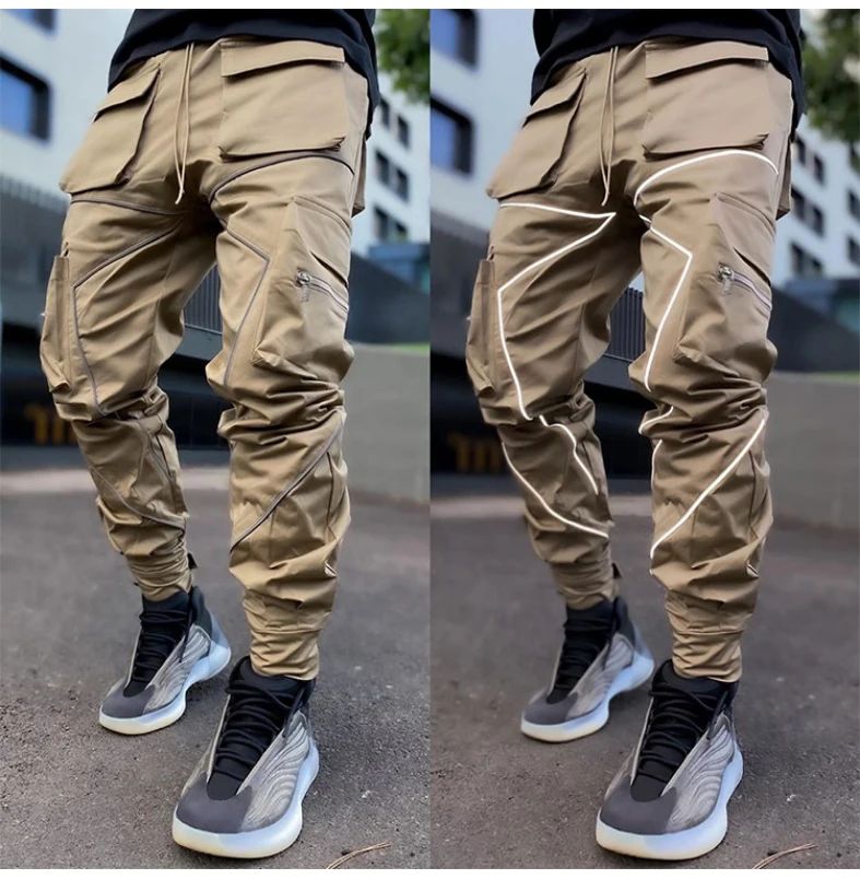 Men's Reflective Cargo Pants 2025 New Hip Hop Casual Joggers Trousers Multi-Pocket Men Sweatpants Streetwear Sports Pant M-3XL