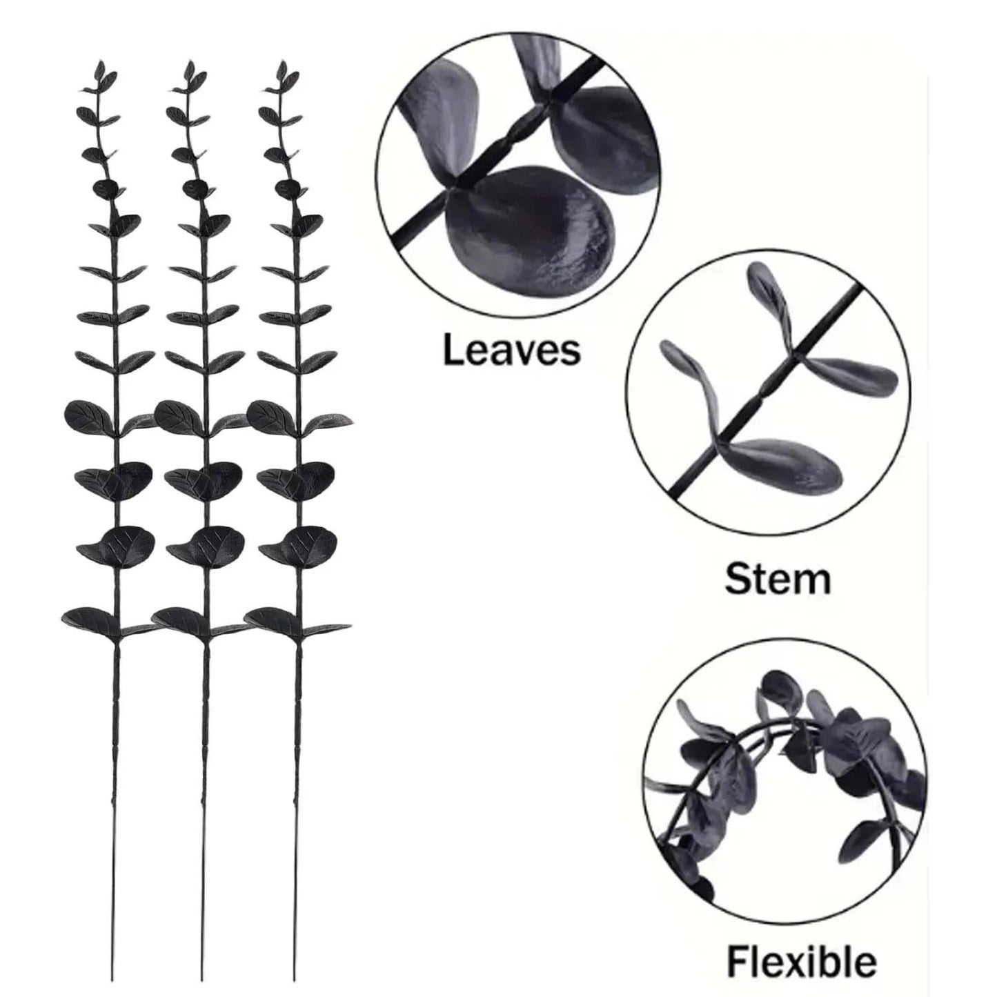50/10x Black Artificial Eucalyptus Branches Simulation Flowers Stems Halloween Thanksgiving Ornaments DIY Home Table Decoration