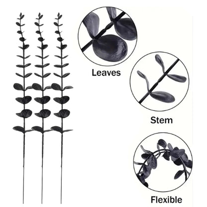 50/10x Black Artificial Eucalyptus Branches Simulation Flowers Stems Halloween Thanksgiving Ornaments DIY Home Table Decoration