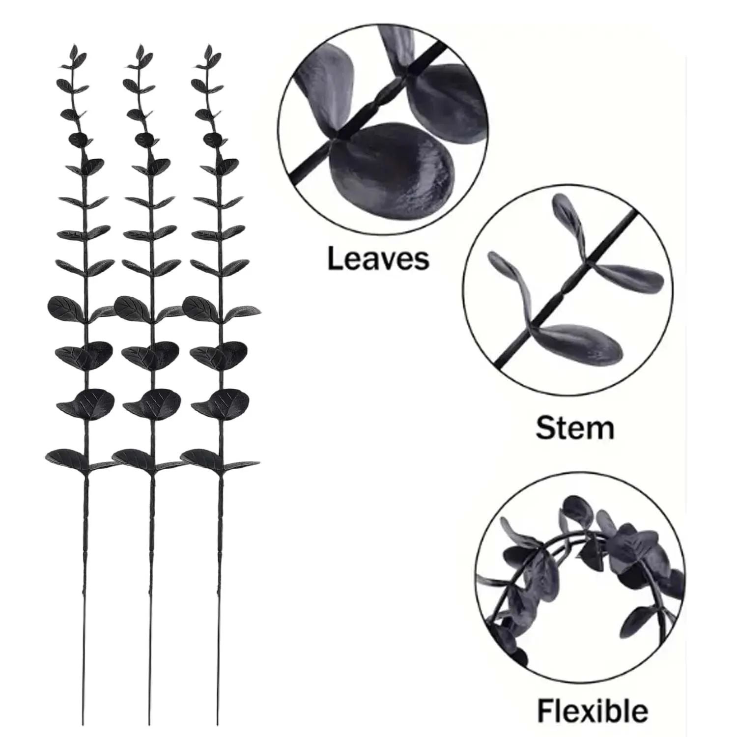 50/10x Black Artificial Eucalyptus Branches Simulation Flowers Stems Halloween Thanksgiving Ornaments DIY Home Table Decoration