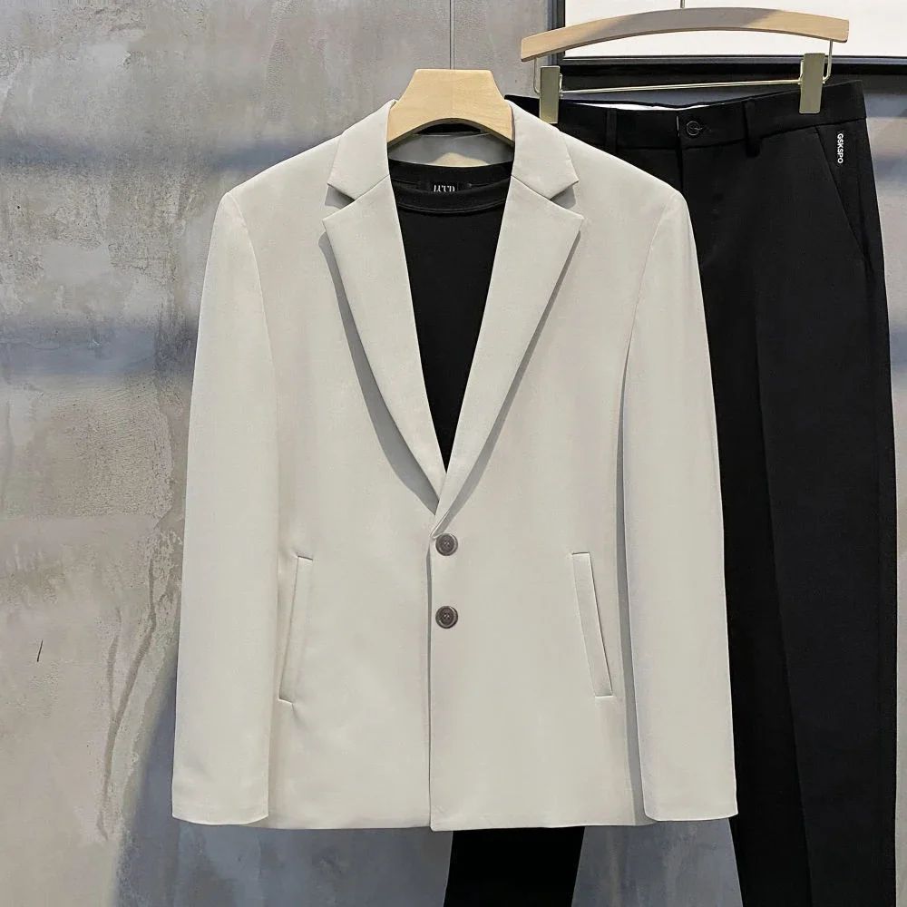 Jacket for Men Dress Jackets Coats Double Breasted Black Business Man Suits and Blazers Simple New in Korean Style Clothes 2025