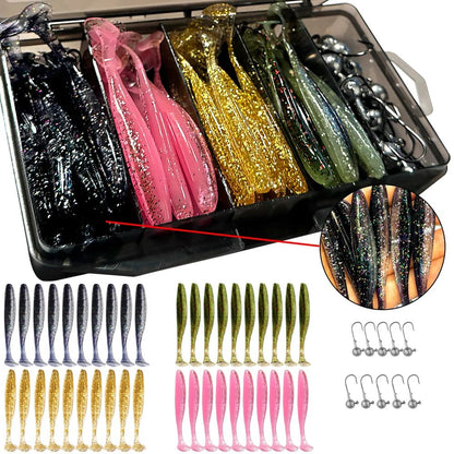 50 unidades/Caixa Isca Artificial Jig de Metal 5.5cm 7cm 10cm Isca Macia 3g 5g 7g 10g 14g Anzol Jigging Head Caixa de Pesca Pesca Swimbait Kit Isca de Fundo