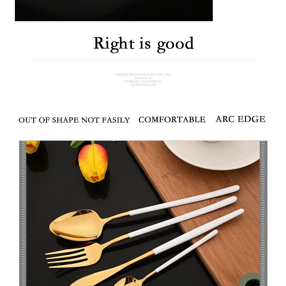 24Pcs Stainless Steel Dinnerware Set Kitchen Fork Spoon Knife Dinner Cutlery Set White Silver Western Flatware Tableware Set