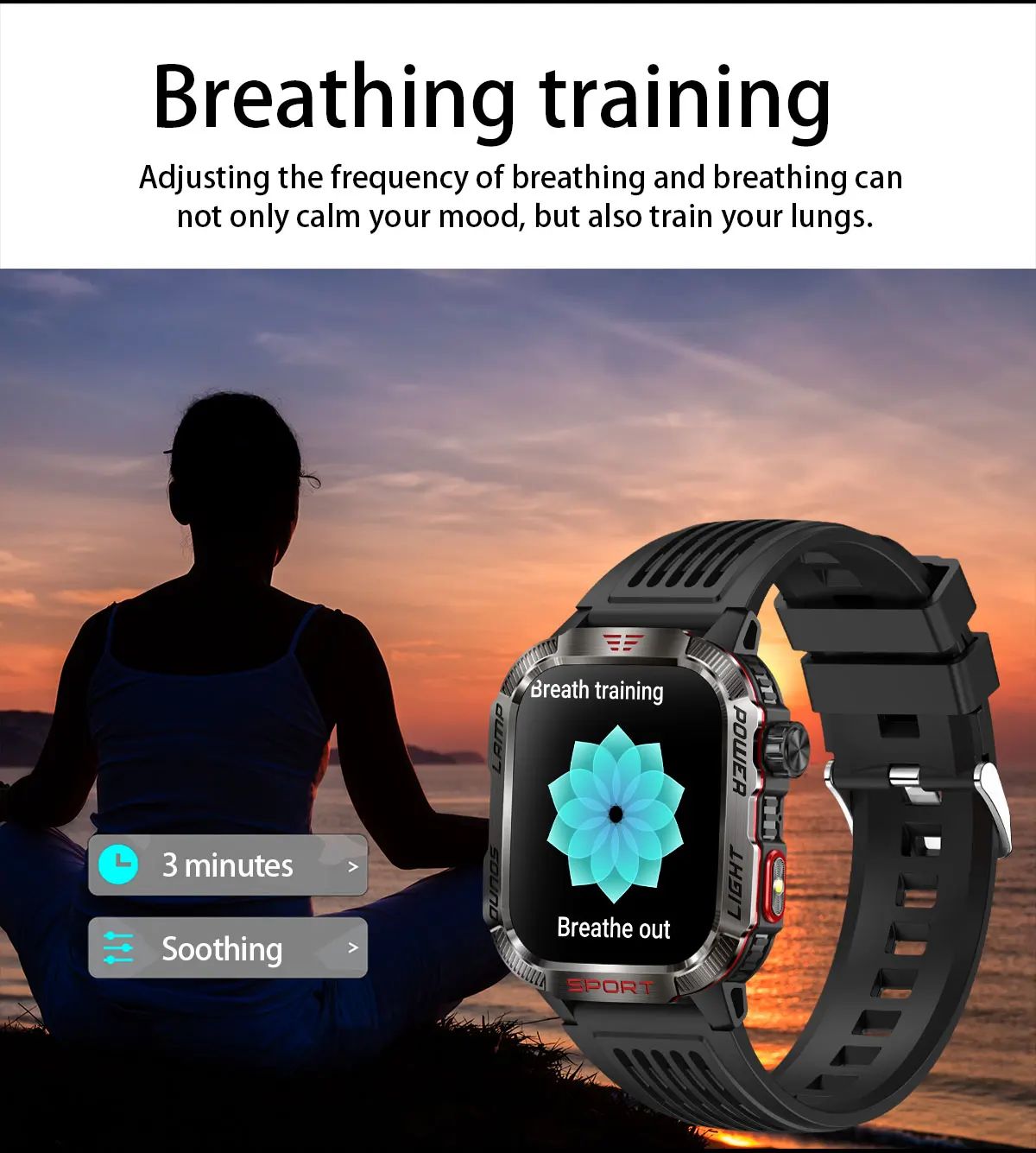 Novo relógio inteligente masculino para ambientes externos de 2,01 polegadas, à prova d'água 3ATM, bateria de 600mAh, bússola, lanterna LED, chamada Bluetooth, Smartwatch para Xiaomi