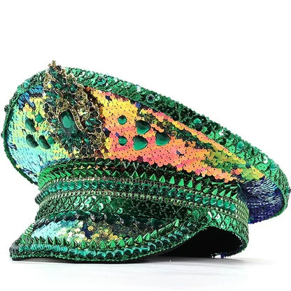 Chapéu de Capitão Chapéu Punk de Lantejoulas Coloridas com Strass para Festa Festival Aniversário Casamento Chapéu de Noiva Chapéu de Palco para Mulheres e Homens