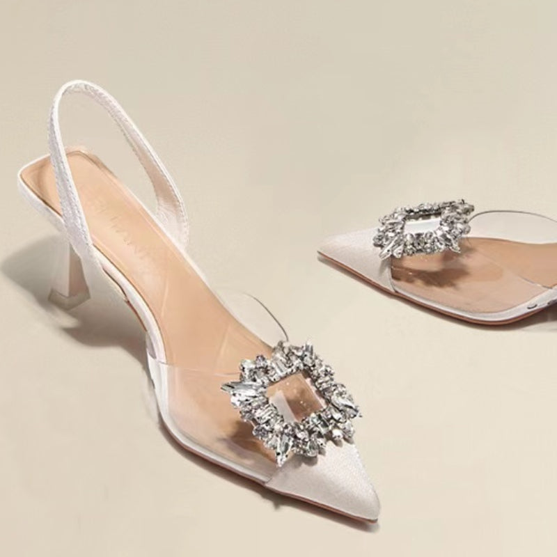 Sapatos Femininos de Salto Alto Primavera e Outono, Novos, Sexy, para Banquete, Confortáveis, Cristal, Transparentes, Cor Sólida, Bico Fino