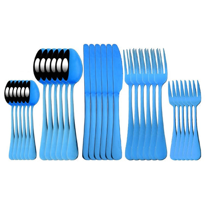 Conjunto de Talheres de Aço Inoxidável Colorido de 6/30 Peças, Faca, Garfo de Bolo, Colher de Chá, Conjunto de Talheres de Cozinha, Pratos