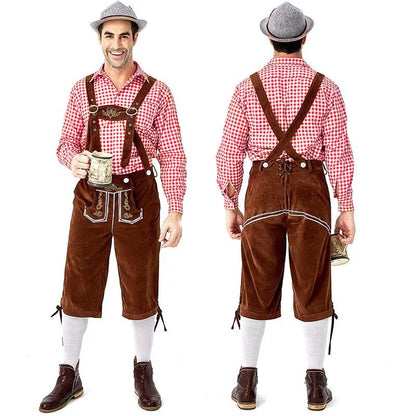 Men Bavarian Beer Male Shirt Rompers Shorts Set Cosplay Costume German Oktoberfest Costumes Halloween Festival Party Outfit
