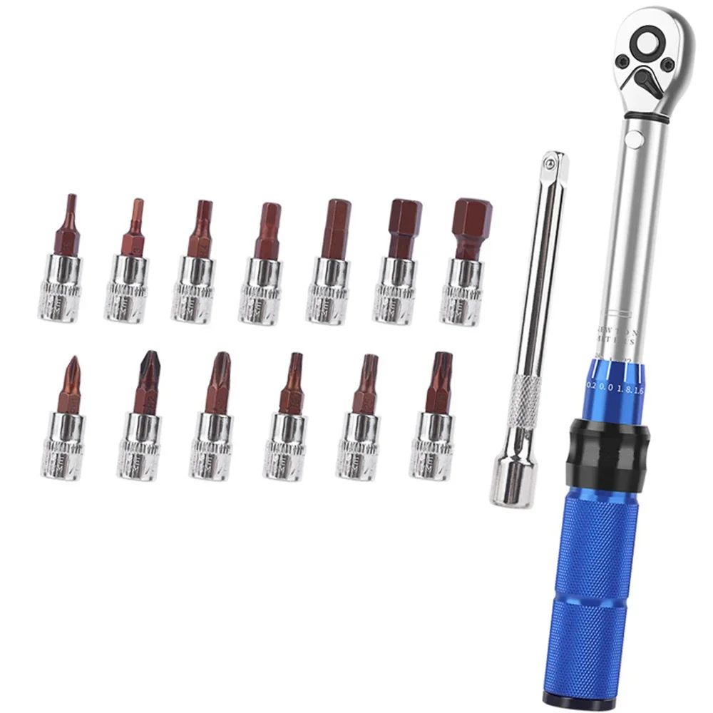 TINSOL Chave Dinamométrica para Bicicleta, Conjunto de 15 Peças, 1/4", 2-24Nm, Chave Allen Direção Dupla, Ferramenta Tipo Soquete Predefinido, Chave de Boca para Reparo Profissional