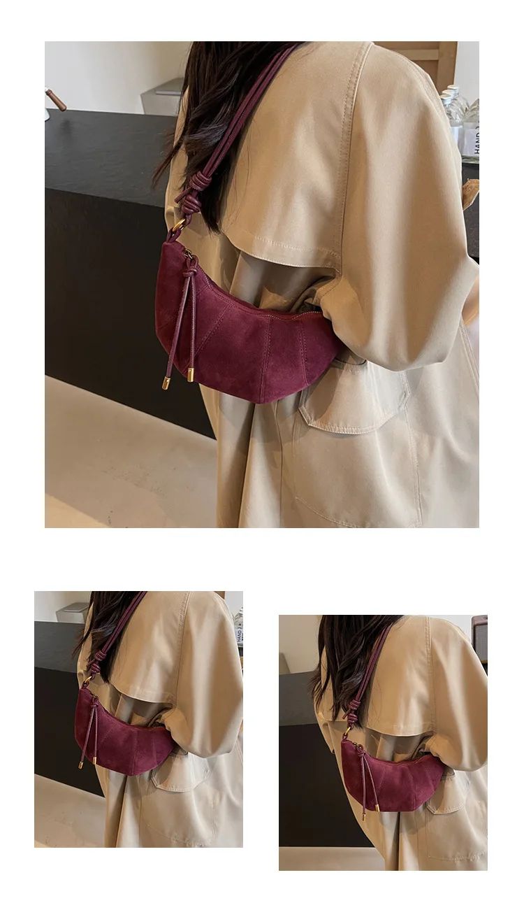 Velvet Material 2025 High Quality Zipper Shoulder Bag Solid Color Simple Fashionable Crossbody Bag Soft Western Style Handbag