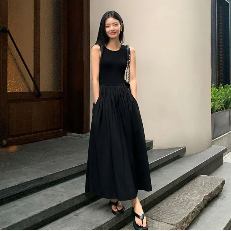 New Vintage Black Tank Top Midi Dress Wedding Dresses for Women Clothing O Neck