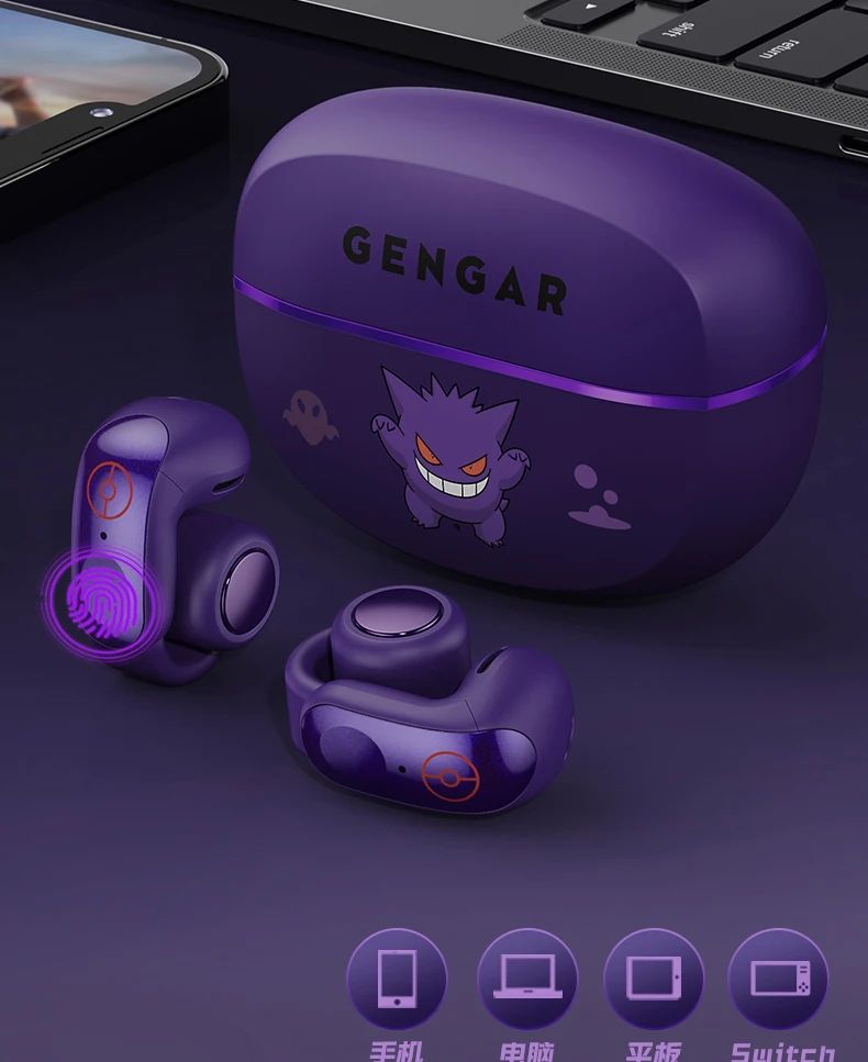 Pokemon Gengar Anime Ear clip type Bluetooth Wireless Headset Gaming stereo sports headphones High Endurance Gifts In Stock