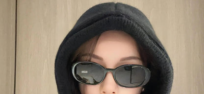 Knitted Hooded Caps Winter Balaclava Hats Women Korean Style Outdoor Warmer Drawstring Hats One-piece Neck Collar Beanies Cap
