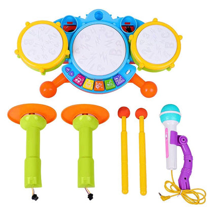 Hot Selling Creative Children Drums Set Electric Light Cool Music Drum Kit Percussion Instrument Baby Early Education Toys Gifts