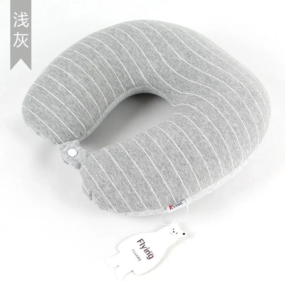 Memory Foam U-Shaped Travel Neck Pillow with Cooling Stripe Design - Cotton Linen Pillowcase for Airplane, Office & Home Support