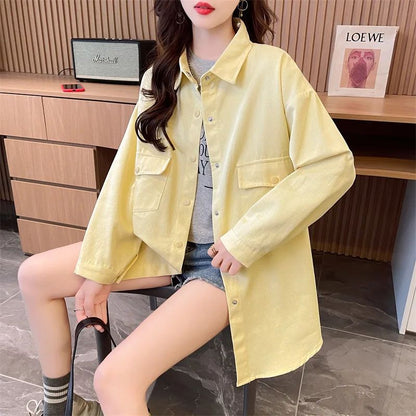 Casual Stylish Denim Long Sleeve Shirt For Women New Spring Autumn Loose Fit Age-Reducing Hong Kong Style Jacket With Button