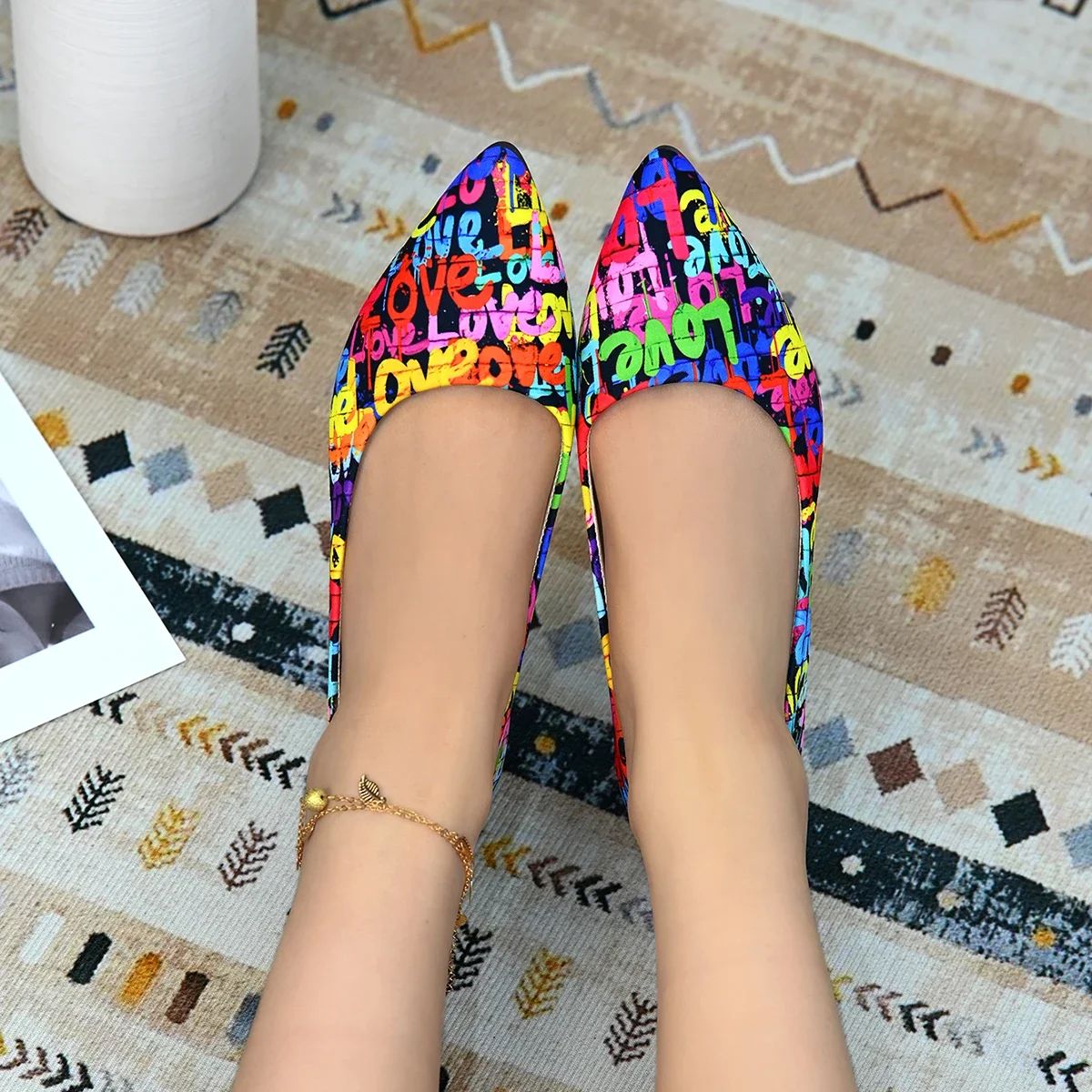 Women's Shoes Loafers Ballet Flats Pointed Toe Barefoot Slip-on Casual Flat Heel Comfortable Random Pattern Woman Shoe Size 43