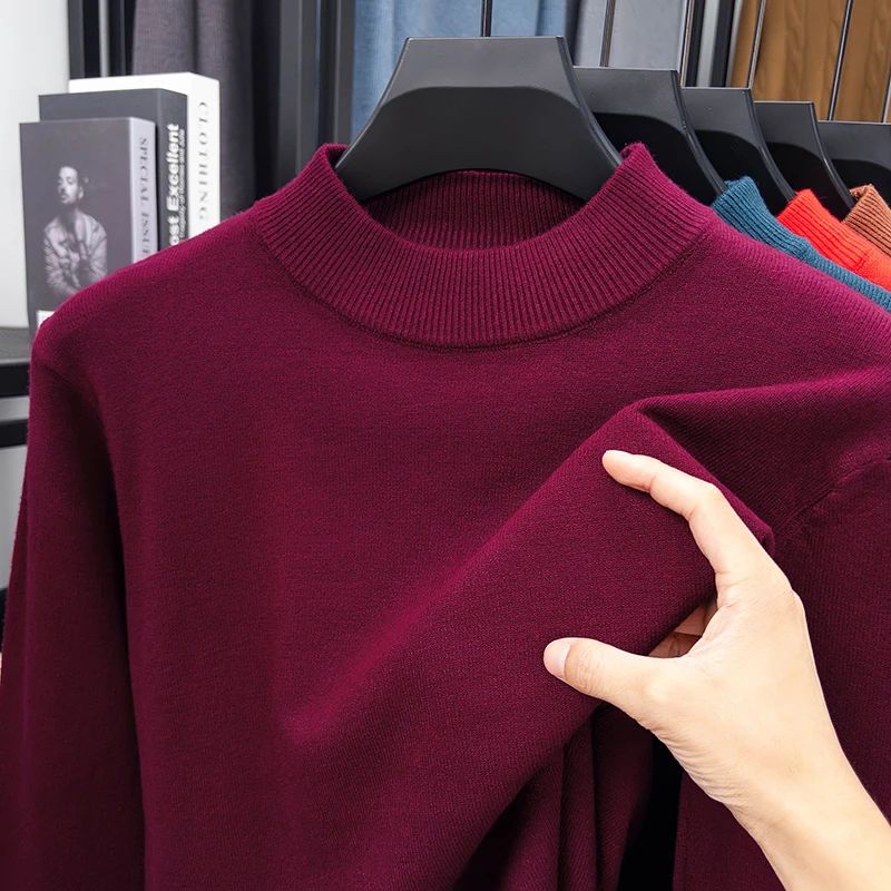 Half Turtleneck Knitwear Sweater New Autumn/Winter Mock Neck Sweatshirts Solid Color Pullovers Man Brand Casual Mens Clothing