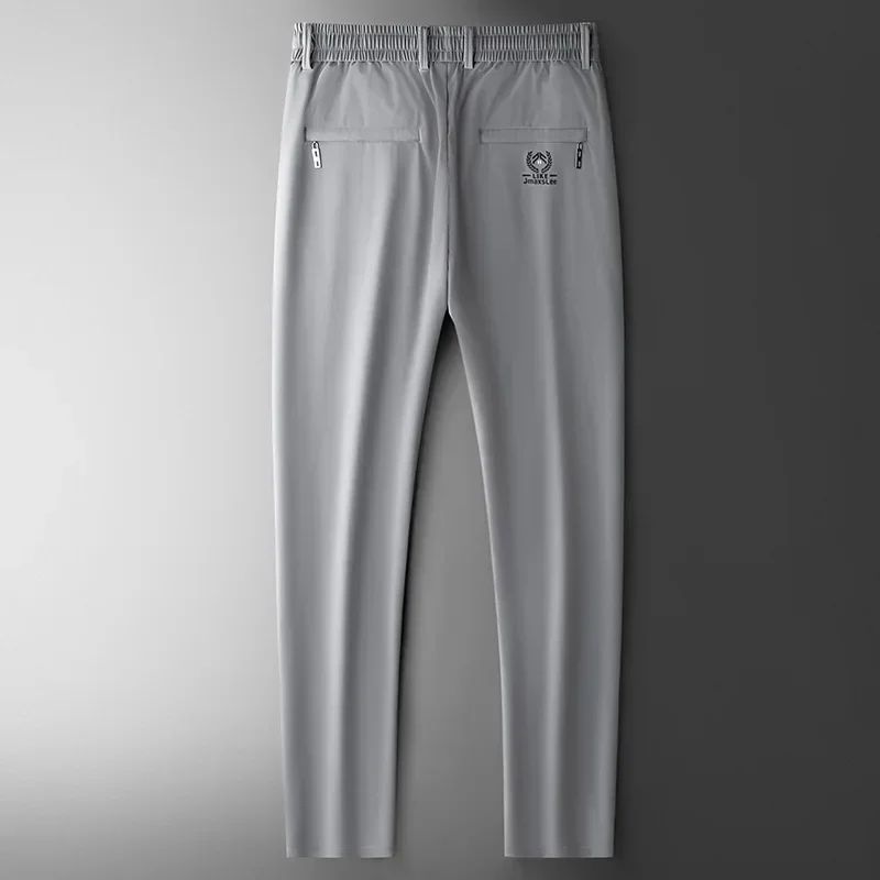 2024 Summer Soft Ice Silk Fabric Men's Thin Casual Pants Korean-style Fashion  Straight High Stretch Trousers Male Luxury Brand
