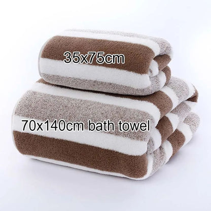 1 Set Striped Face Towel 35x75cm for Bathroom and Soft and Absorbent Quick-Drying Experience Microfiber Bath Towel 70x140cm