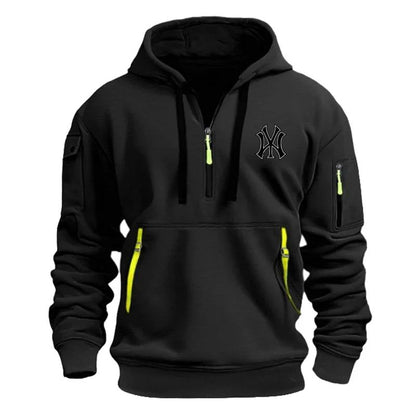 Autumn Long-sleeved Hooded Pullover Men's Zippered Pocket Sweatshirt, Drawstring Sports Men's Casual Hooded Sweatshirt