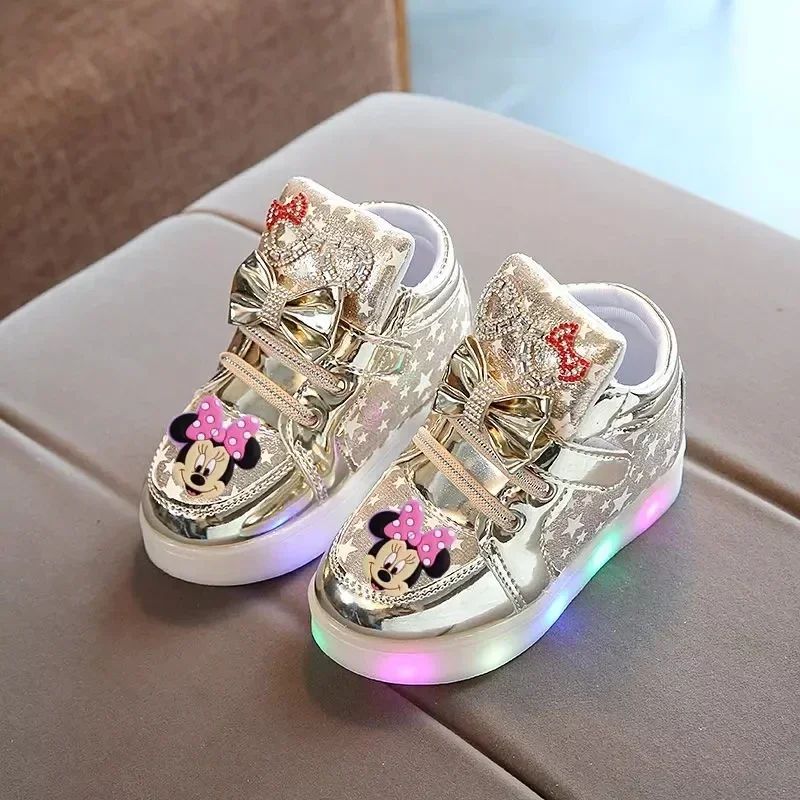 Disney mickey mouse cartoon LED casual shoes Minnie girl Toddler shoes children's sports shoes flashing shoes  Sneakers