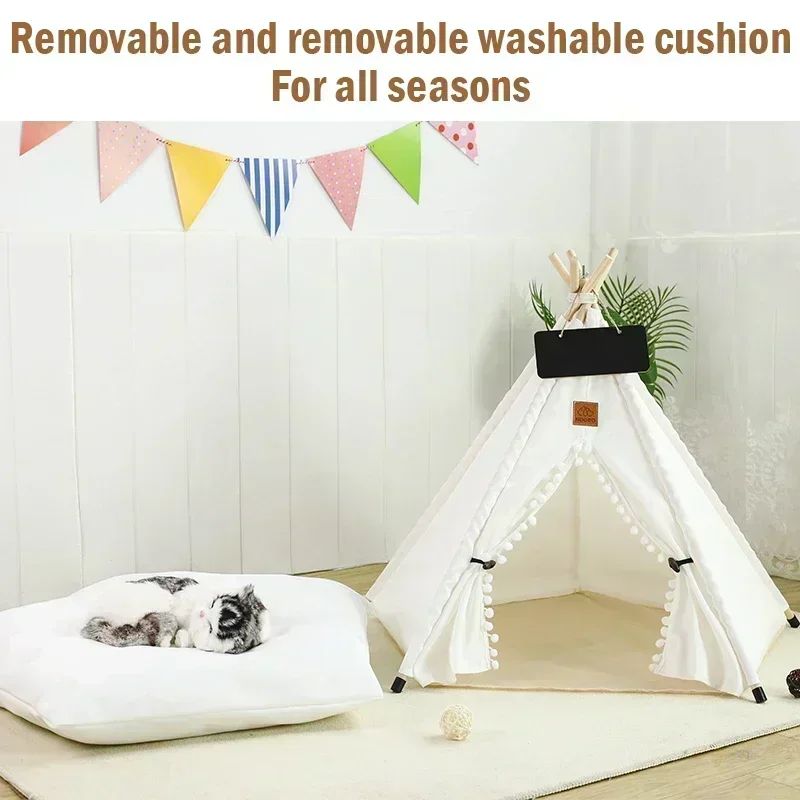 Tenda Tipi para Gatos e Cães, Portátil, Removível, Lavável, Casinha Interna para Filhotes com Almofada e Lousa, Cama para Gato