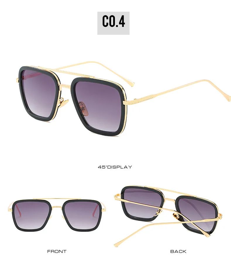 Óculos de Sol da Moda Armação Quadrada Estilo Tony Stark Óculos de Sol Feminino Masculino Quadrado Grife Óculos Retrô Masculino Iron