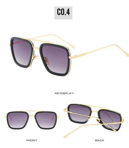 Óculos de Sol da Moda Armação Quadrada Estilo Tony Stark Óculos de Sol Feminino Masculino Quadrado Grife Óculos Retrô Masculino Iron