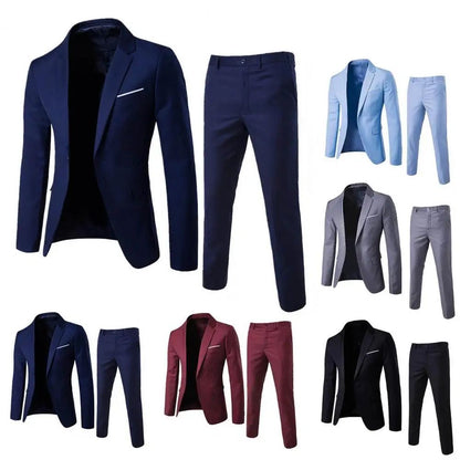 1 Set Trendy Men Suit Anti Deformation Formal Suit Turndown Collar Pure Color One Button Suit Set  Daily Wear