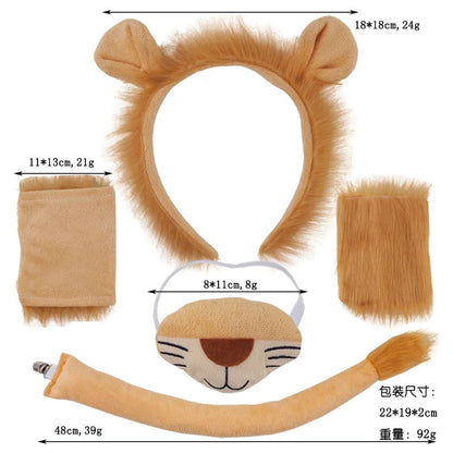 Animal Lion Ears and Tail Headband Skirt Set For Party Dress Up Accessories Cosplay Costume For Adult Kids