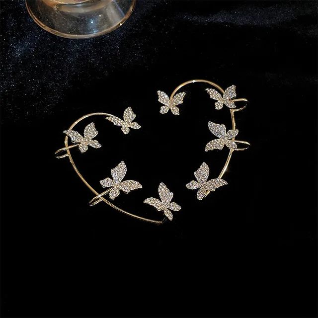 Brincos Borboleta de Metal Banhado a Prata Sem Furo para Mulheres Brilhantes Zircônia Fio de Orelha Clipe Brincos Joias de Casamento