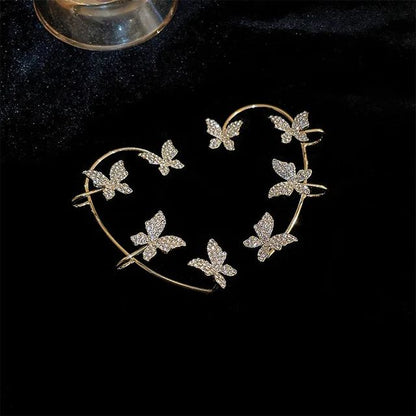 Brincos Borboleta de Metal Banhado a Prata Sem Furo para Mulheres Brilhantes Zircônia Fio de Orelha Clipe Brincos Joias de Casamento