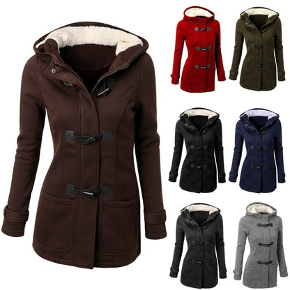 Womens Winter Hooded Cardigans Hooded Horn Button Jackets Fleece Coat Outerwear Dropship