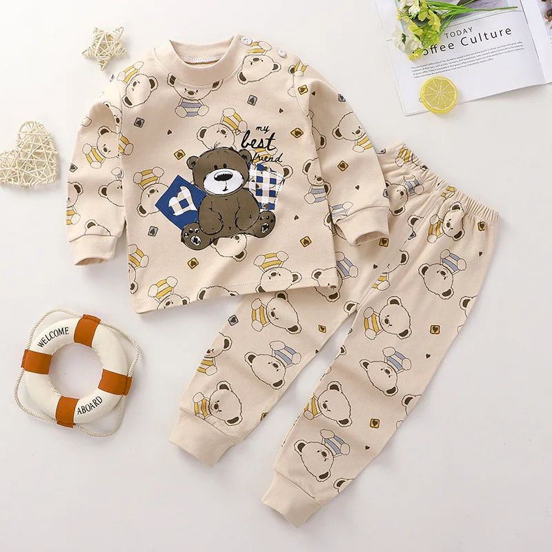 2025 New Baby Cotton Two-piece Set Home Clothes Children Class Suit Boys Girls Pajamas Set Kids Long T-shirt + Pants