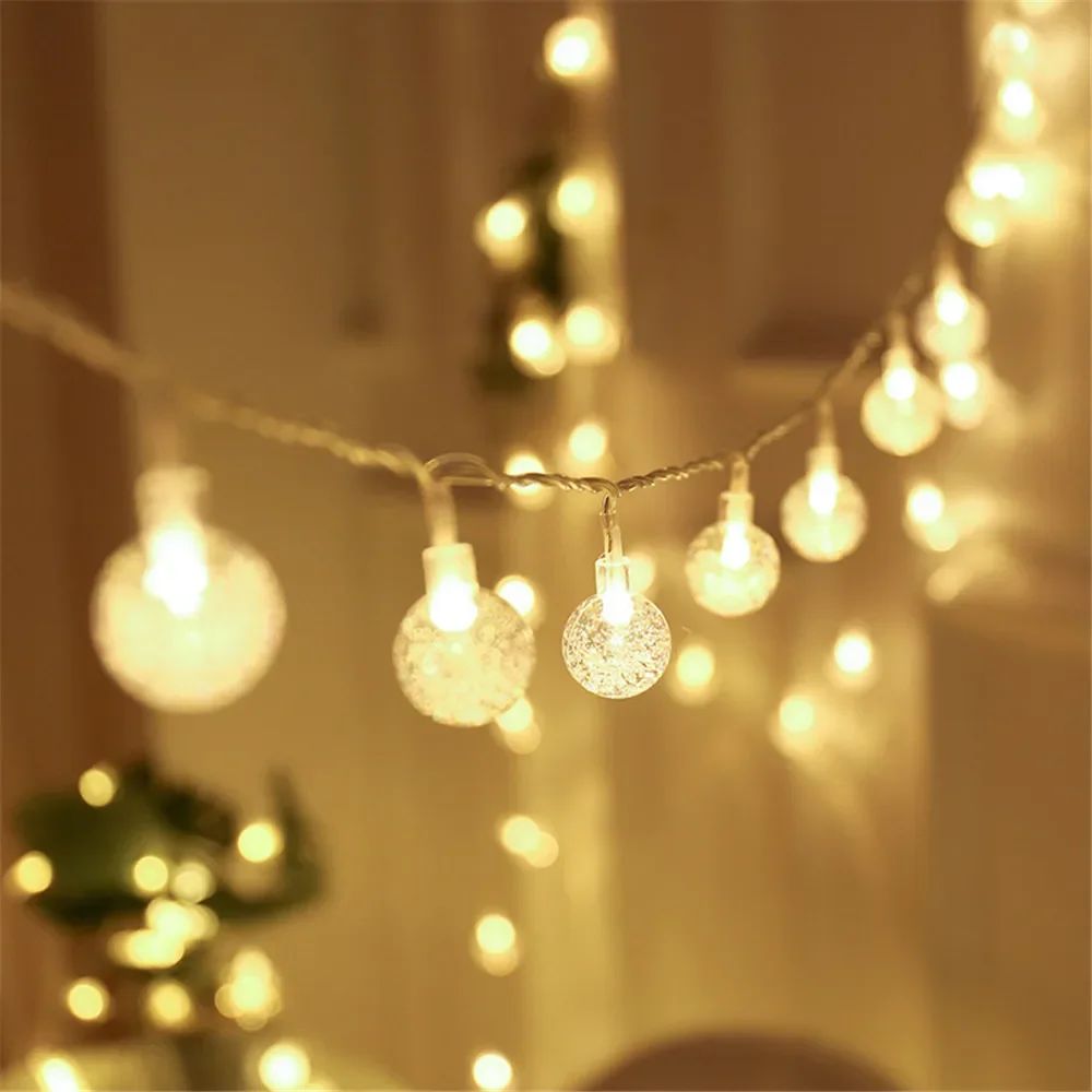 LED Bubble Ball String Lights Golden Glow Battery Operated Indoor Fairy Lights for Wedding Holidays New Year 2026 Decorations