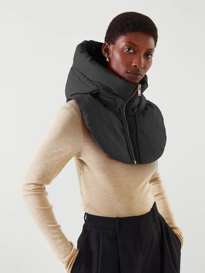 Chapéus com capuz de penas ultraleves de inverno para mulheres e homens Cachecol de anel quente Balaclava Chapéu de pescoço com zíper Cachecol de casaco com cordão Top curto