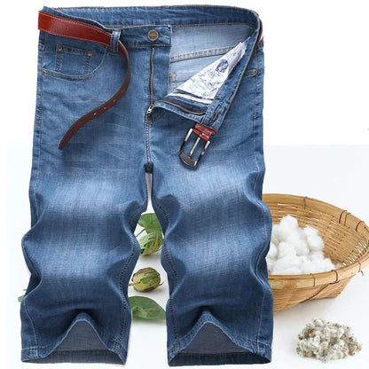 Summer Shorts Calf Length Trousers Plus Size 48 42 Men Denim Elastic Stretched Thin Jean Oversized Classic Straight Streetwear