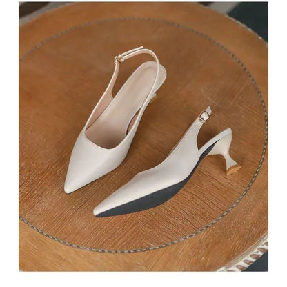 New Women's Sandals Pointed Toe Slingbacks Pumps Wedding Shoes Low Heels Dress Shoes Slip on Black Women Shoes