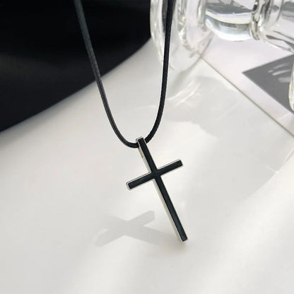 Colar Minimalista Preto e Branco Cruzado com Temperamento de Nicho para Homens e Mulheres, Pingente de Couro de Luxo