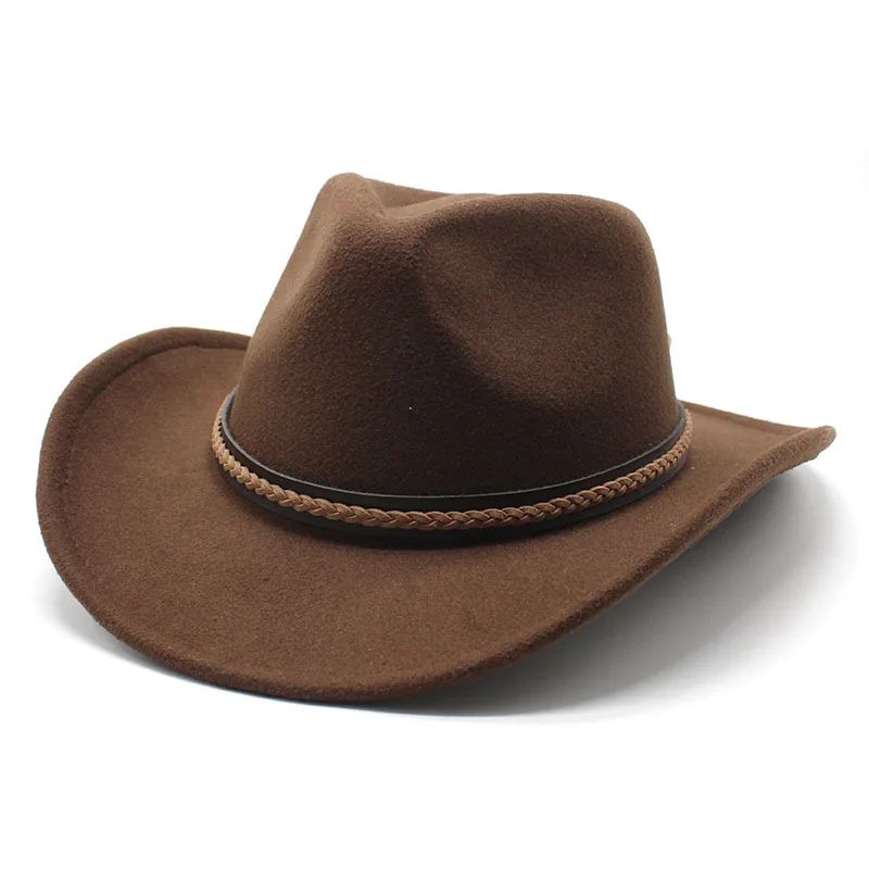 Winter Roll Up Brim Western Cowboy Hat With Leather Retro Gentleman Lady Jazz Cowgirl Cap Church Sombrero Caps