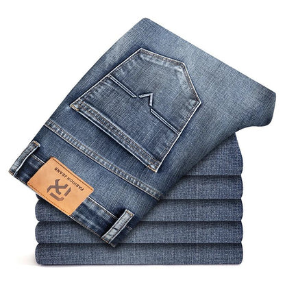 Autumn Winter New Business Men's Jeans Classic Fashion Stretch Washed Casual Denim Trousers Comfortable Straight Male pants