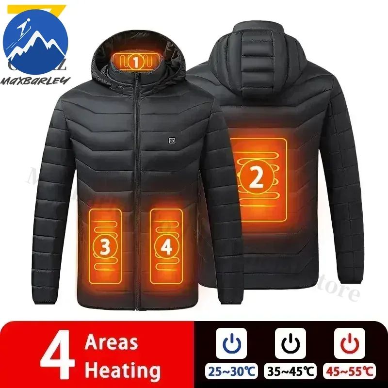 Intelligent Electric Heated Jacket Men Winter Warm Parka 3 Modes Adjustable Anti-Cold Ski Outdoor Camping Hiking Thermal Coat