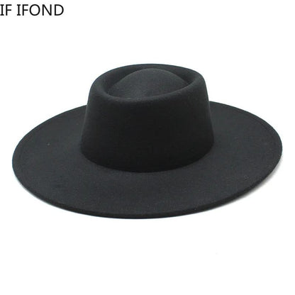 Classic British Style 9.5CM Big Wide Brim Fedora Hat For Women Fashion Autumn Winter Felt Church Hats Wedding Dress Jazz Cap