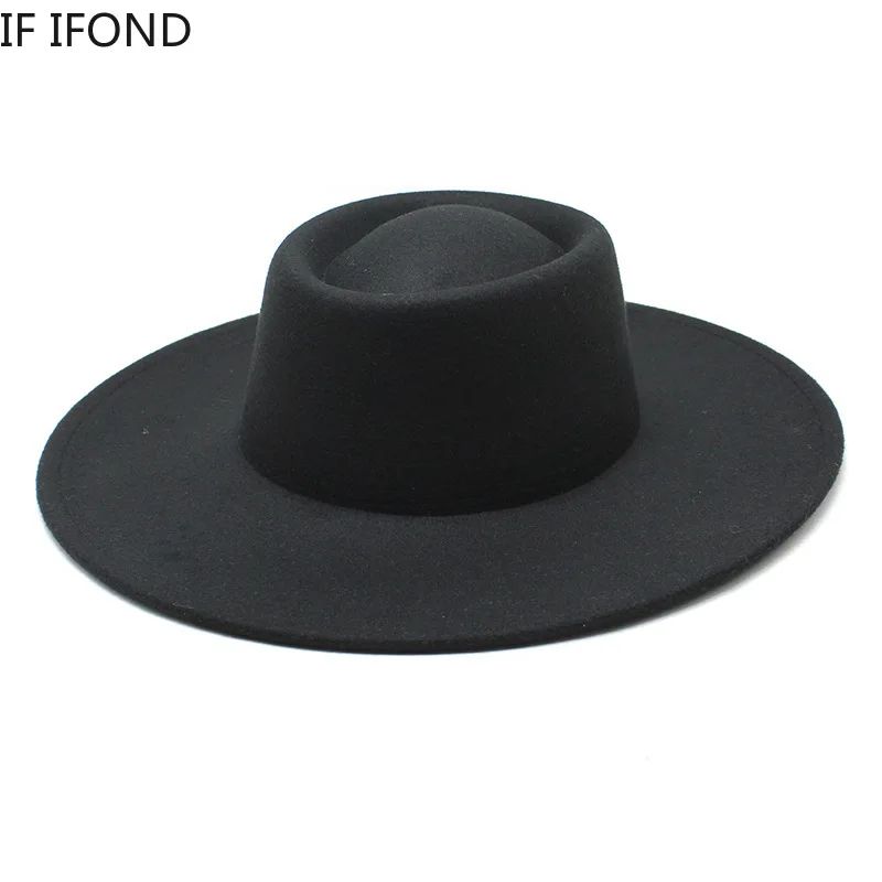 Classic British Style 9.5CM Big Wide Brim Fedora Hat For Women Fashion Autumn Winter Felt Church Hats Wedding Dress Jazz Cap