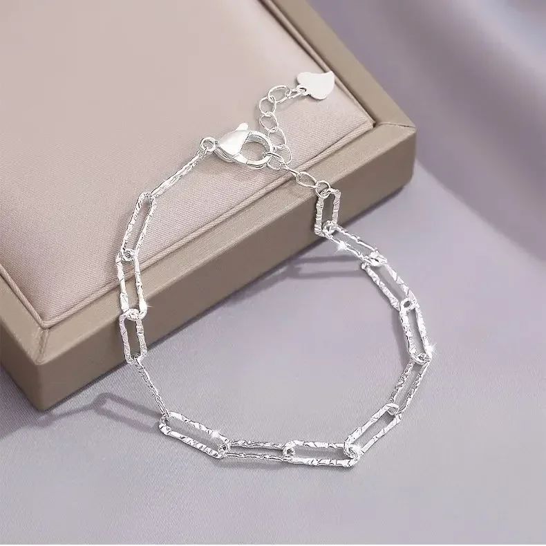 Pulseira de Luxo Coração Vazado Prata 925 Zircônia para Mulheres Joias de Festa Presentes de Moda Coreana Doce e Estilosa